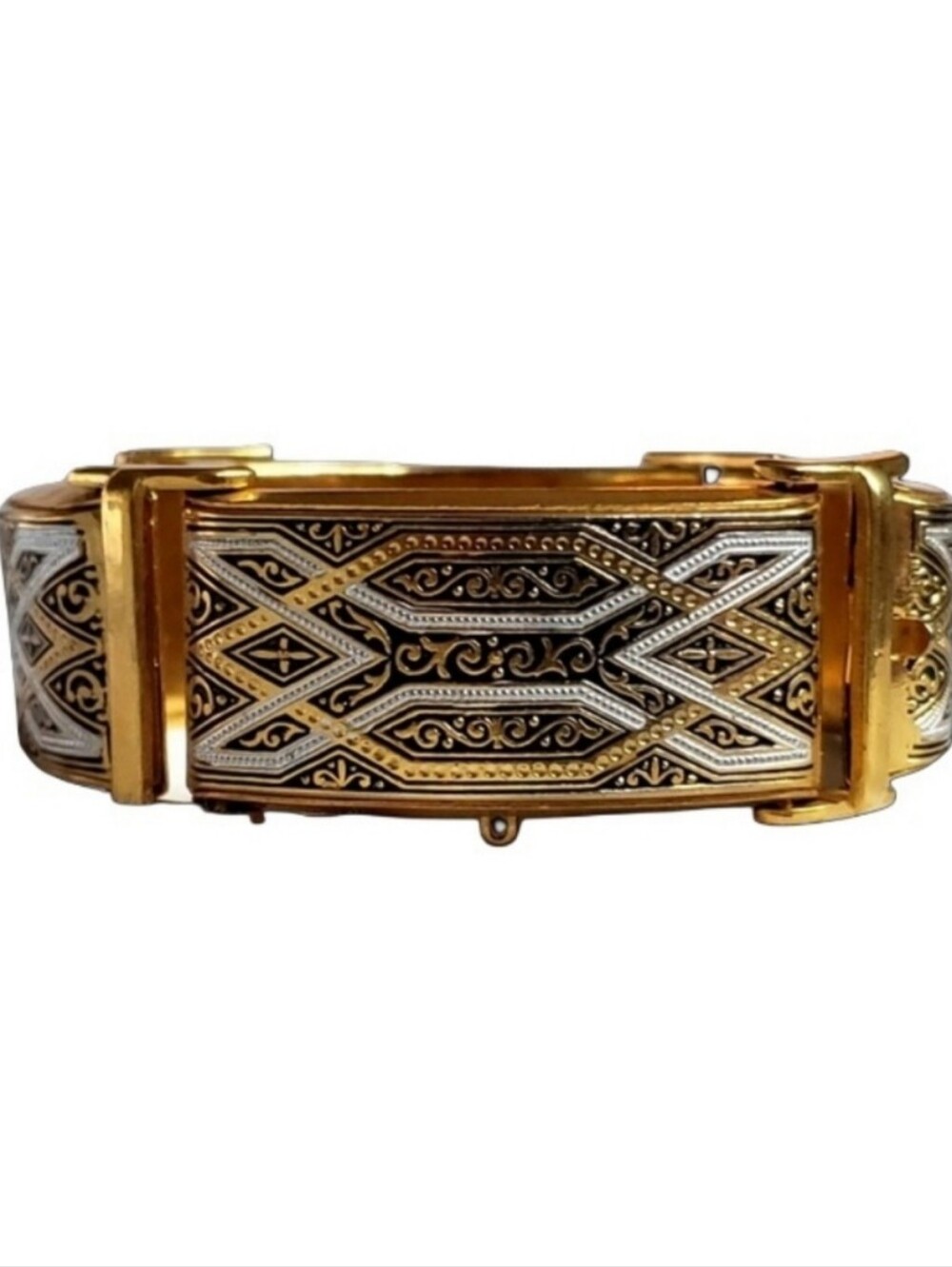 Vintage Art Deco Mid Century Damascene Ornate Link Bracelet